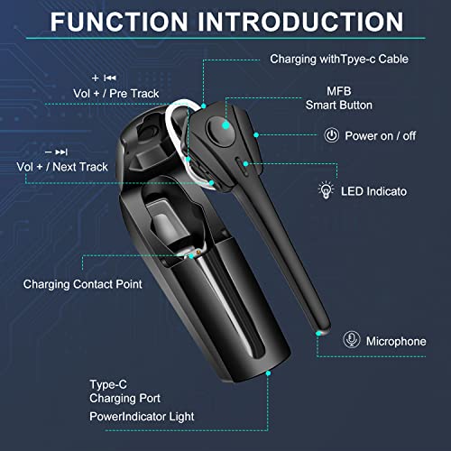 OPINAY Bluetooth Headset,Wireless Ultralight V5.1 Bluetooth Earpiece,CVC8.0 HD Hands-Free Earphones with Built-in Mic,60Hrs Playtime with 500mAh Charging Case for Business/Office/Driving/Workout