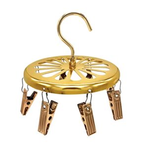 ZMYCJ Drying Rack Laundry Clothes Sock Hanger Golden Stainless Steel Round Hanging with 8 Clips for Drying Socks, Hat, Pants, Baby Clothes, Bras, Masks, Underwear, Scarf, Gloves Hanger