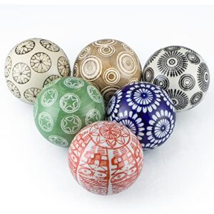 sanbege decorative porcelain balls, 3" centerpiece balls set, floating ceramic orbs spheres for bowl, vase, basket, dish, fish tank, home decor, pack of 6 (assorted geometric)