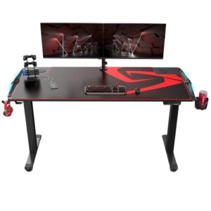 it's_organized electric height adjustable standing desk 65 inch,dual motor sit stand large gaming computer desk with rgb led lights, large extended gaming mat for gaming and home office