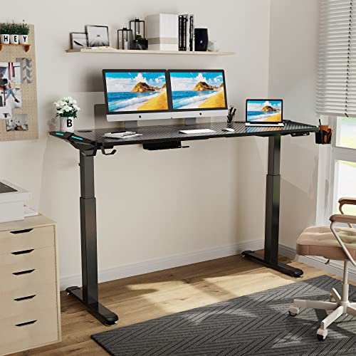 It's_Organized Electric Height Adjustable Standing Desk 65 inch,Dual Motor Sit Stand Large Gaming Computer Desk with RGB LED Lights, Large Extended Gaming Mat for Gaming and Home Office