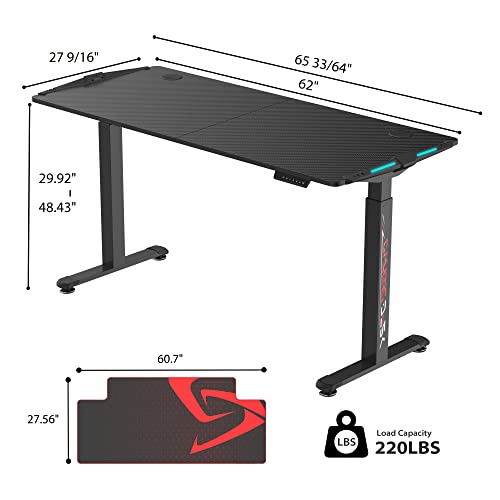 It's_Organized Electric Height Adjustable Standing Desk 65 inch,Dual Motor Sit Stand Large Gaming Computer Desk with RGB LED Lights, Large Extended Gaming Mat for Gaming and Home Office