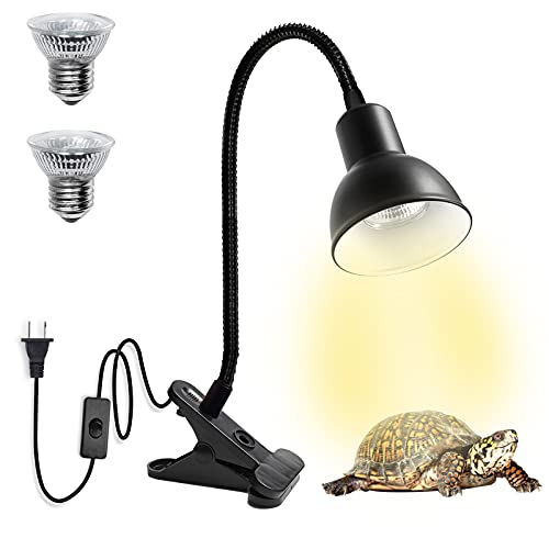 DoRight Reptile Heat Lamp, Turtle Heat Lamp Reptile Basking Light Spot Lamp, Pet Heating Light Lamp with Clip for Terrarium Reptile Bearded Dragon Tank Tortoise Snake Lizards with 2 Heat Lamp Bulb