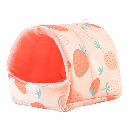 LAPUTA Guinea Pig Nest Hamster Cuddle Cave Winter Bed Warm Cartoon Pattern Sleeping Cushion Pet Hideout Small Animal Squirrel Hedgehog House Mini Cage Rose Red Strawberry S