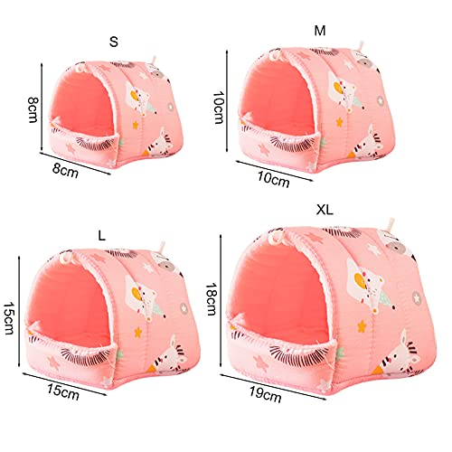 LAPUTA Guinea Pig Nest Hamster Cuddle Cave Winter Bed Warm Cartoon Pattern Sleeping Cushion Pet Hideout Small Animal Squirrel Hedgehog House Mini Cage Rose Red Strawberry S