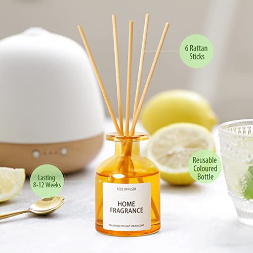 Reed Diffuser, Reed Diffuser Oil, Oil Diffuser with 6 Reed Sticks, Reed Diffuser Set, Scent Diffuser, Diffuser Oil, Home Fragrance Products Lemon soda 3.4oz