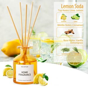 Reed Diffuser, Reed Diffuser Oil, Oil Diffuser with 6 Reed Sticks, Reed Diffuser Set, Scent Diffuser, Diffuser Oil, Home Fragrance Products Lemon soda 3.4oz