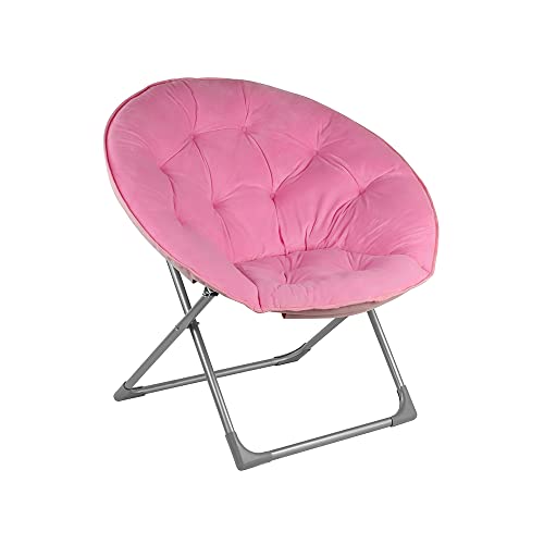 Amazon Basics Faux Fur Saucer Shaped Chair with Foldable Metal Frame, Pink, 27.2"D x 32.3"W x 32.3"H