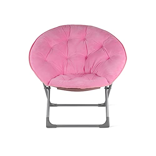 Amazon Basics Faux Fur Saucer Shaped Chair with Foldable Metal Frame, Pink, 27.2"D x 32.3"W x 32.3"H