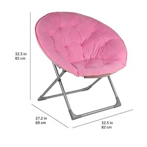 Amazon Basics Faux Fur Saucer Shaped Chair with Foldable Metal Frame, Pink, 27.2"D x 32.3"W x 32.3"H