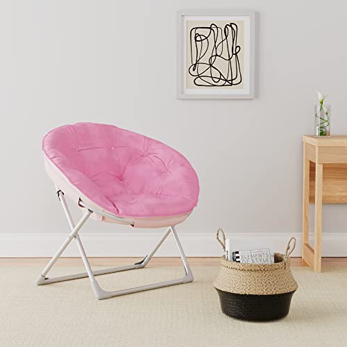 Amazon Basics Faux Fur Saucer Shaped Chair with Foldable Metal Frame, Pink, 27.2"D x 32.3"W x 32.3"H