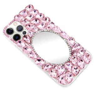 Crystal Mirror Case for iPhone 13 Pro,Luxury Sparkle Bling 3D Diamond Rhinestone Phone Case Women Girls Makeup MOIKY Clear Slim Shockproof TPU Bumper Protective Cover for iPhone 13 Pro(Pink)