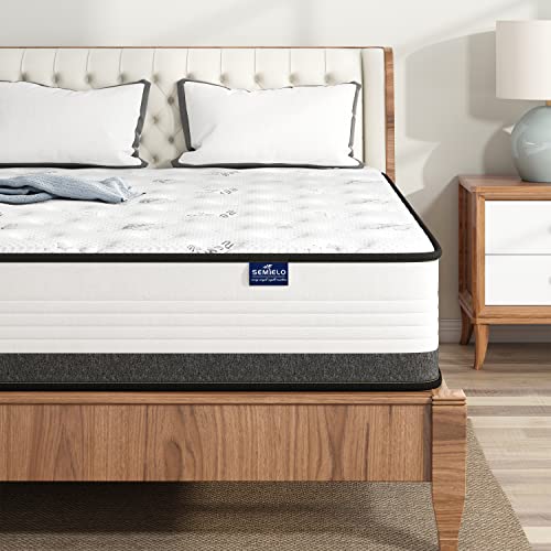 SEMIELO Queen Size Mattress 10 Inch, Memory Foam Hybrid Mattress Cool Sleep/Medium Firm/CertiPUR-US Certified, Pressure Relieving Bed Mattress in a Box with Individually Wrapped Coils