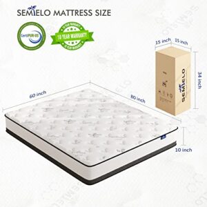 SEMIELO Queen Size Mattress 10 Inch, Memory Foam Hybrid Mattress Cool Sleep/Medium Firm/CertiPUR-US Certified, Pressure Relieving Bed Mattress in a Box with Individually Wrapped Coils