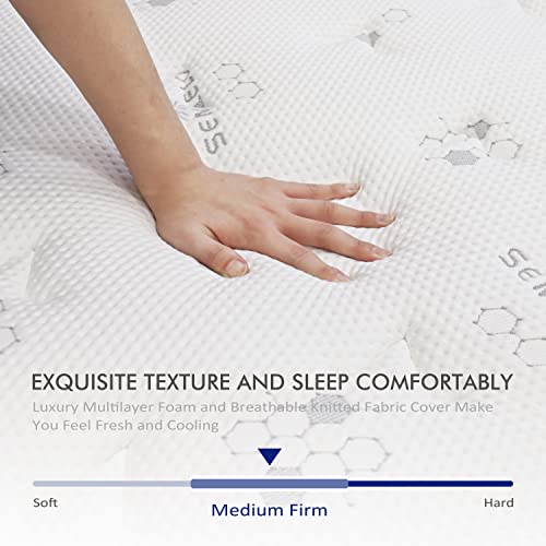 SEMIELO Queen Size Mattress 10 Inch, Memory Foam Hybrid Mattress Cool Sleep/Medium Firm/CertiPUR-US Certified, Pressure Relieving Bed Mattress in a Box with Individually Wrapped Coils