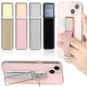 4 pieces phone grip strap telescopic phone kickstand elastic finger holer hand strap adhesive loop for phone grip with stand compatible with most smartphones (black, silver, gold, rose gold)