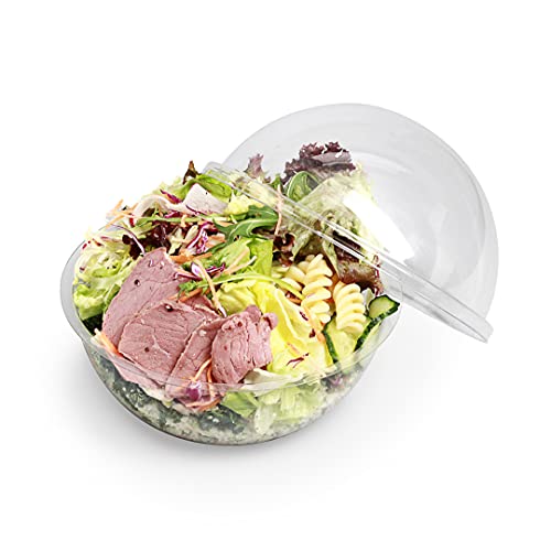 Restaurantware Thermo Tek 28 Ounce Salad Containers With Lids, 50 Sphere To Go Bowls With Lids - Airtight Dome Lids, Lightweight, Clear Plastic Disposable Salad Bowls With Lids, Keep Food Fresh