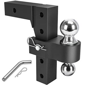 yitamotor adjustable trailer hitch, fits 2-inch receiver, 8-inch drop hitch, aluminum tow hitch, ball mount, 2 and 2-5/16 inch combo stainless steel tow balls with double pins, black