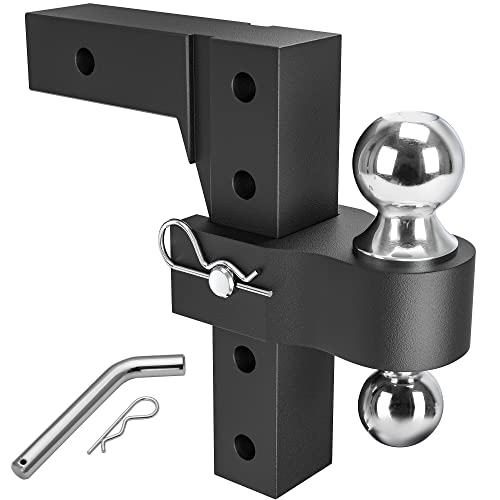 YITAMOTOR Adjustable Trailer Hitch, Fits 2-Inch Receiver, 8-Inch Drop Hitch, Aluminum Tow Hitch, Ball Mount, 2 and 2-5/16 inch Combo Stainless Steel Tow Balls with Double Pins, Black