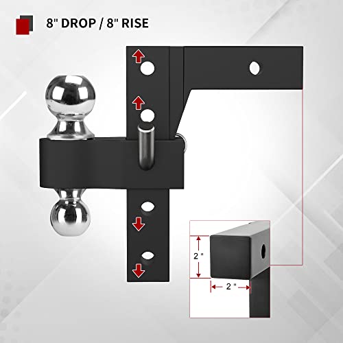 YITAMOTOR Adjustable Trailer Hitch, Fits 2-Inch Receiver, 8-Inch Drop Hitch, Aluminum Tow Hitch, Ball Mount, 2 and 2-5/16 inch Combo Stainless Steel Tow Balls with Double Pins, Black