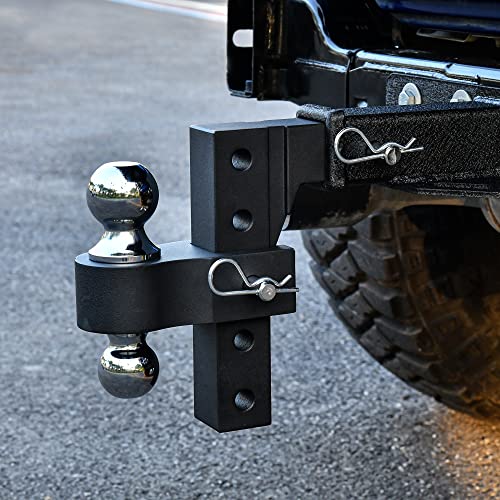 YITAMOTOR Adjustable Trailer Hitch, Fits 2-Inch Receiver, 8-Inch Drop Hitch, Aluminum Tow Hitch, Ball Mount, 2 and 2-5/16 inch Combo Stainless Steel Tow Balls with Double Pins, Black