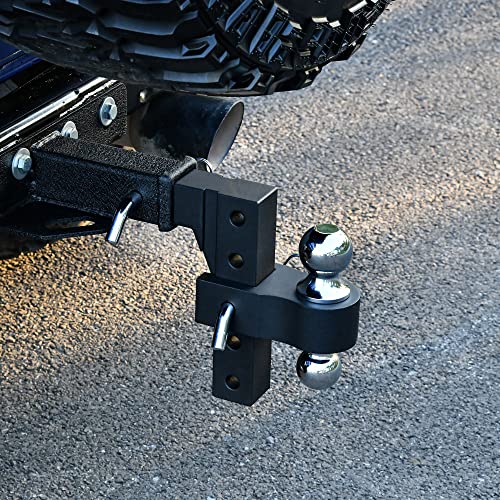 YITAMOTOR Adjustable Trailer Hitch, Fits 2-Inch Receiver, 8-Inch Drop Hitch, Aluminum Tow Hitch, Ball Mount, 2 and 2-5/16 inch Combo Stainless Steel Tow Balls with Double Pins, Black