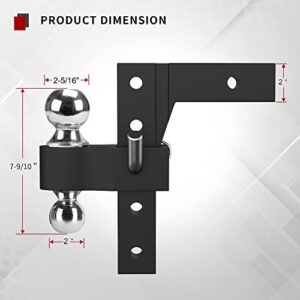 YITAMOTOR Adjustable Trailer Hitch, Fits 2-Inch Receiver, 8-Inch Drop Hitch, Aluminum Tow Hitch, Ball Mount, 2 and 2-5/16 inch Combo Stainless Steel Tow Balls with Double Pins, Black