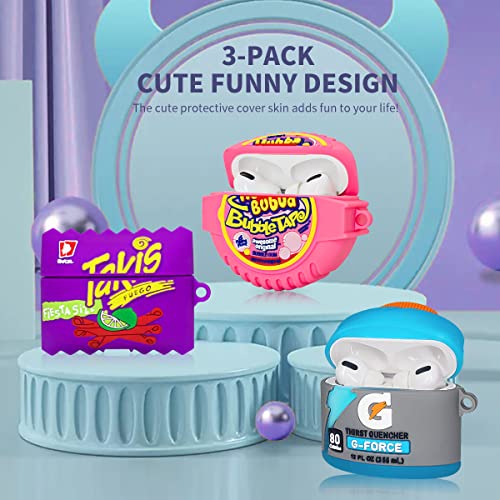 [3Pack]Cute Cover for Airpod Pro/Airpod Pro 2 Case, Sport Water+Purple Potato+Bubble Gum Silicone Case Funny 3D Cartoon Food Design for Girls Boys Kids