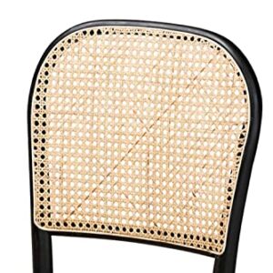 Baxton Studio Cambree Mid-Century Modern Brown Woven Rattan and Black Wood 2-Piece Cane Dining Chair Set