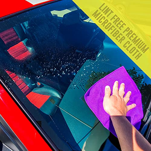 Ultra Clarity Auto Windshield & Glass Cleaning Spray Kit, 18 oz Spray & 2 Large Premium Microfiber Cloths, Safe on Tinted Windows, Touchscreen Display, Optical Grade, High Shine Streak-Free Cleaner