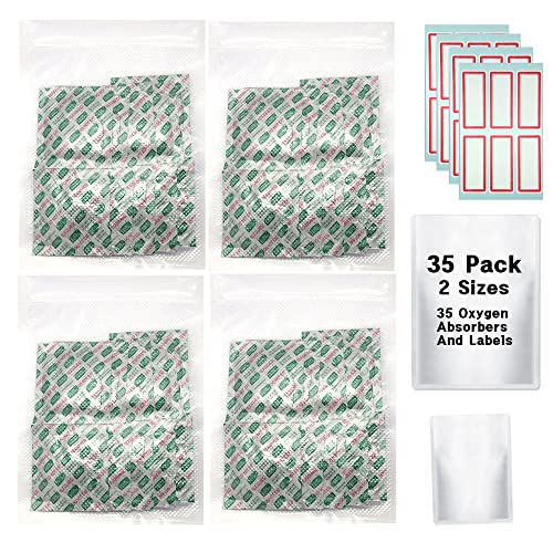 Delatank 2000cc Oxygen Absorbers 40ea 5 Gallon Mylar (Plastic) Bags for Food Storage With 1 gallon Mylar Bags for Food Storage 36 lables