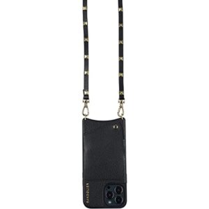 Bandolier Sarah Crossbody Phone Case and Wallet - Black Leather with Gold Detail - Compatible with iPhone 13 Pro