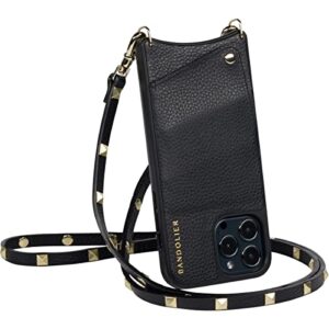 Bandolier Sarah Crossbody Phone Case and Wallet - Black Leather with Gold Detail - Compatible with iPhone 13 Pro