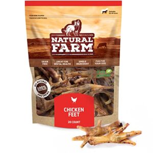 natural farm nail-free chicken feet dog treats (20 pack), 100% free-range air dried chicken feet, no nails, fully digestible, high protein, low calorie, joint support, single ingredient