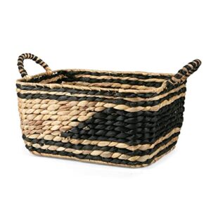 crutello black wicker basket for storage, large wicker basket, rectangular water hyacinth storage basket towels, blankets, baby, pet toys, toilet paper - natural living room floor basket boho decor