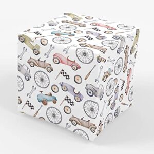 stesha party race car birthday gift wrapping paper - folded flat 30 x 20 inch - 3 sheets