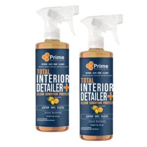 prime solutions citrus revive total interior detailer+ | (4-in-1) cleaner, conditioner, protectant, & stain remover spray - (leather, vinyl, plastic, upholstery, & fabric surfaces)