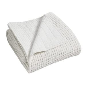 levtex home - mills waffle - throw - bright white cotton waffle - throw size 50 x 60in.