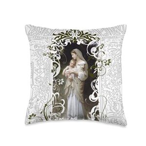 happy catholics innocence bouguereau art catholic mary and baby jesus lamb throw pillow, 16x16, multicolor