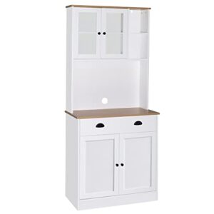 veikous 72" kitchen storage cabinet, freestanding kitchen buffet with hutch w/wide countertop & adjustable shelves, pantry cabinets with glass doors, white