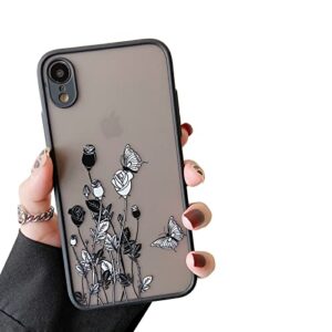 ztofera compatible with iphone xr case cute, matte anti-scratch clear black floral butterfly rose shockproof lightweight protective case for iphone xr, 6.1" - butterfly