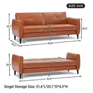 cjc Sofa Bed Sleeper Sofas for Living Room, PU Leather Convertible Folding Sofa Bed Loveseat with Storage Box for Compact Living Space Apartment, Dorm