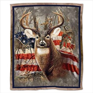 american flag deer blankets 60"x50" ultra-soft flannel throw blanket plush cozy throws for sofa bed micro fleece blanket for adults kids
