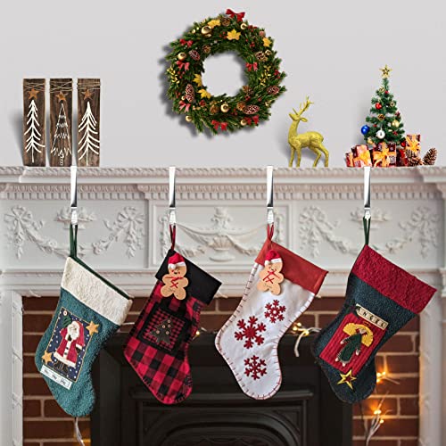 WISTOLL Christmas Stocking Holder for Mantle Set 4 Stocking Hangers Christmas Ornament Hooks for Mantle Staircase Christmas Stockings Multi-uses Stocking Hooks for Mantle