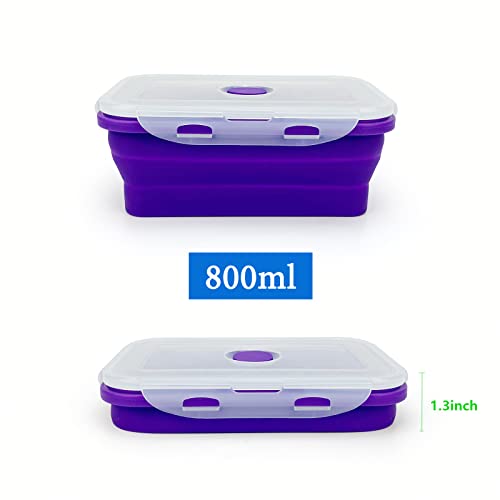 Lunbengo Camping Travel Collapsible Food Storage Container with Lids, Stackable Silicone Storage Containers Meal Prep Containers with Ideal Portion 350ml-540ml-800ml, Microwave Safe,3Piece