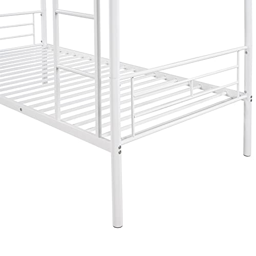 Metal Bunk Beds Twin Over Twin Heavy-Duty Convertible Bunk Bed Frame Divided into 2 Beds for Kids Boys Girls Teens, Steel Bunk Bed for Dorms, Universities Children’s Bedrooms, White