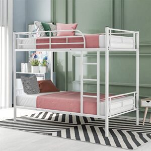 metal bunk beds twin over twin heavy-duty convertible bunk bed frame divided into 2 beds for kids boys girls teens, steel bunk bed for dorms, universities children’s bedrooms, white
