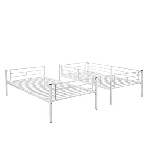 Metal Bunk Beds Twin Over Twin Heavy-Duty Convertible Bunk Bed Frame Divided into 2 Beds for Kids Boys Girls Teens, Steel Bunk Bed for Dorms, Universities Children’s Bedrooms, White