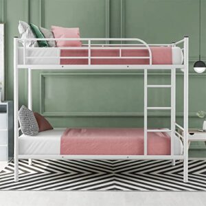 Metal Bunk Beds Twin Over Twin Heavy-Duty Convertible Bunk Bed Frame Divided into 2 Beds for Kids Boys Girls Teens, Steel Bunk Bed for Dorms, Universities Children’s Bedrooms, White