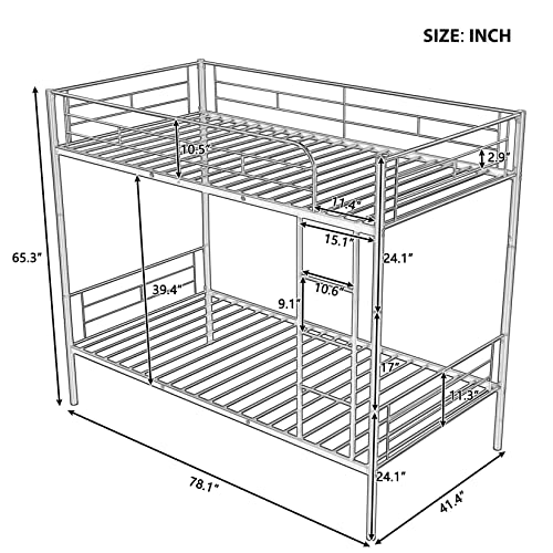 Metal Bunk Beds Twin Over Twin Heavy-Duty Convertible Bunk Bed Frame Divided into 2 Beds for Kids Boys Girls Teens, Steel Bunk Bed for Dorms, Universities Children’s Bedrooms, White